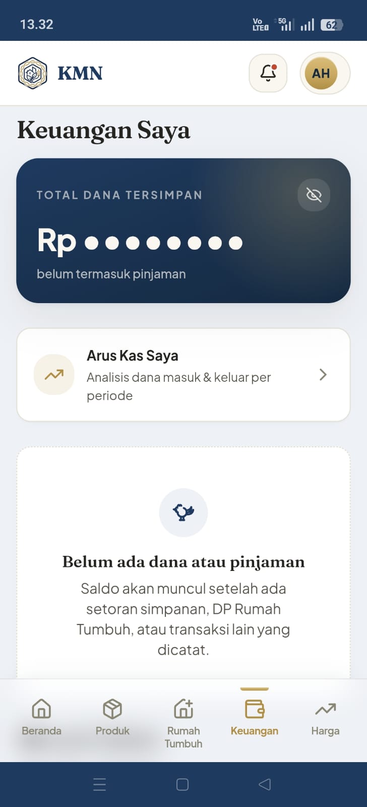 Halaman Keuangan Saya di aplikasi KMN